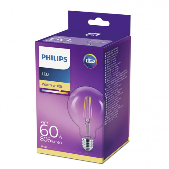 Philips LEDClassic Filament 60W globe E27 varm hvid klar ikke dæmpbar 1 stk - 8718696742457