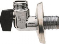Gustavsberg Securex kuglehane vinkelløbende med kontraventil, inkl. roset 65 mm. 1/2 forkromet med greb. Længde = 75 mm.