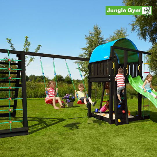 Jungle Gym Villa legetårn komplet inkl. climb module xtra og rutschebane, grundmalet sort - 806-285CX