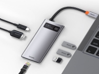 Baseus Metal Gleam, USB 3.2 Gen 1 (3.1 Gen 1) Type-C, HDMI, RJ-45, USB 2.0, USB 3.2 Gen 1 (3.1 Gen 1) Type-A, USB 3.2 Gen 1 (3.1 Gen 1) Type-C, 3840