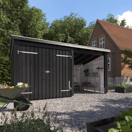 Plus Nordic Multi Havehus 9,5 m² - 2 moduler m/dobbeltdør og åben front - inkl. tagpap/alulister/stolpefødder - 1685806-1