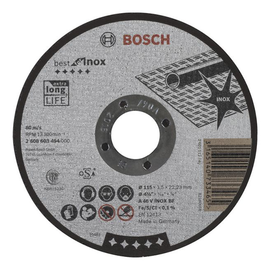 Bosch Skæreskive A46v Inox 115x1,5mm Lige - 2608603494