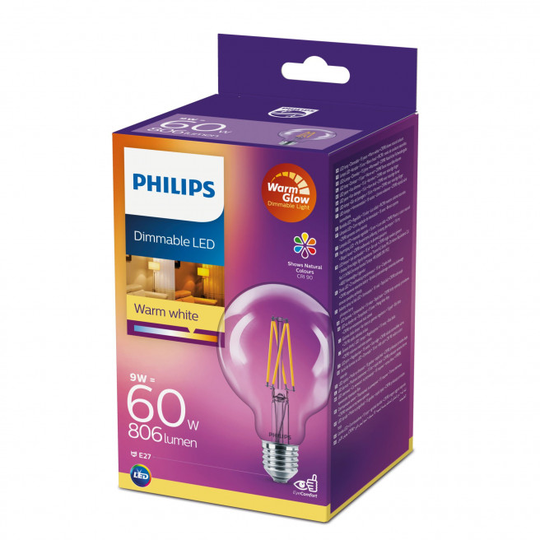 Philips LedClassic Filament 60W globe G93 E27 varm hvid klar dæmpbar - 8718699645823
