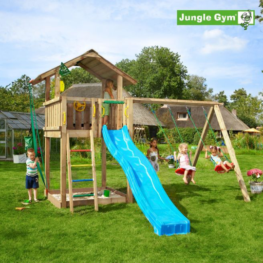 Jungle Gym Chalet legetårn komplet inkl. swing module xtra og rutschebane - 804-271SX