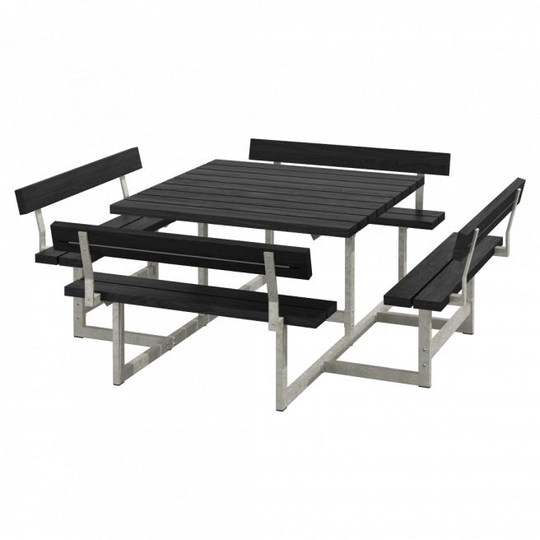 Plus Picnic Bord/Bænkesæt m/4 ryglæn - 224 cm - ReTex - Sort - 188812-35