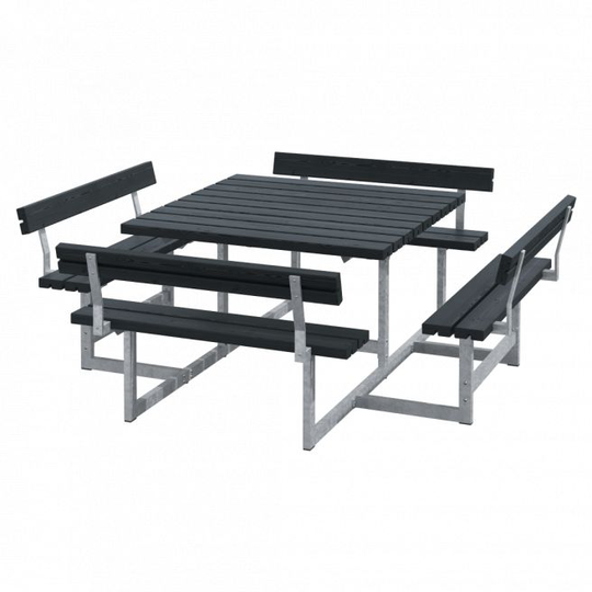 Plus Picnic Bord/Bænkesæt m/4 ryglæn - 224 cm - Sort - 188812-15