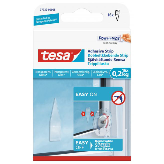 Tesa Dobbeltklæbende strips til transparente overflader og glas (0,2 kg), 16 stk.