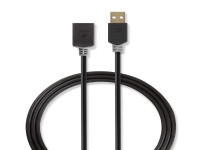 Nedis - USB forlængerkabel - USB (han) til USB (hun) - USB 2.0 - 2 m - formet, rund - antracit (sort)