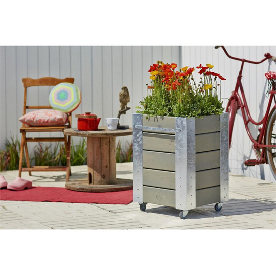 Plus Cubic blomsterkasse 46x50x70cm m/hjul gråbrun 18243-18