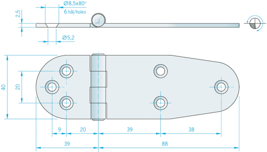Hængsel 127x40mm rfr h.d. 444010