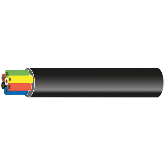 Trailerkabel 7 Leddet med PVC Isolering, 6x1mm2 + 1x2 mm2, 10m, Sort
