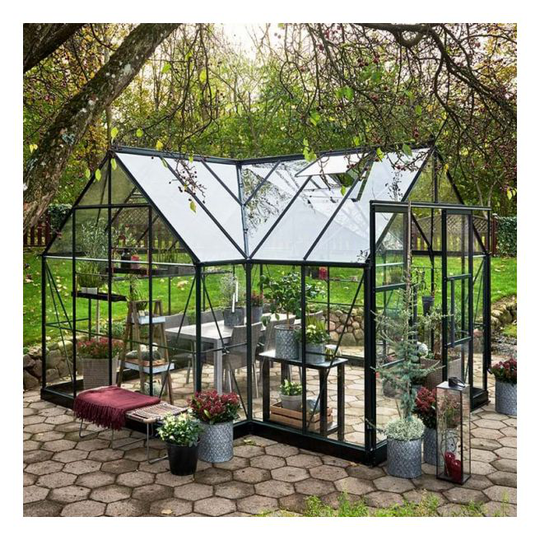 Halls Orangeri Drivhus 12,9 m² sort med 3 mm hærdet glas inkl. fundament - F09835
