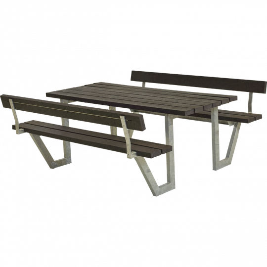 Plus Wega Bord/Bænkesæt m/2 ryglæn - 177 cm - ReTex - Sort - 187712-35