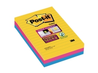 Post-it® Super Sticky Large Notes Carnival, 3 linjerede blokke, 101mm x 152m