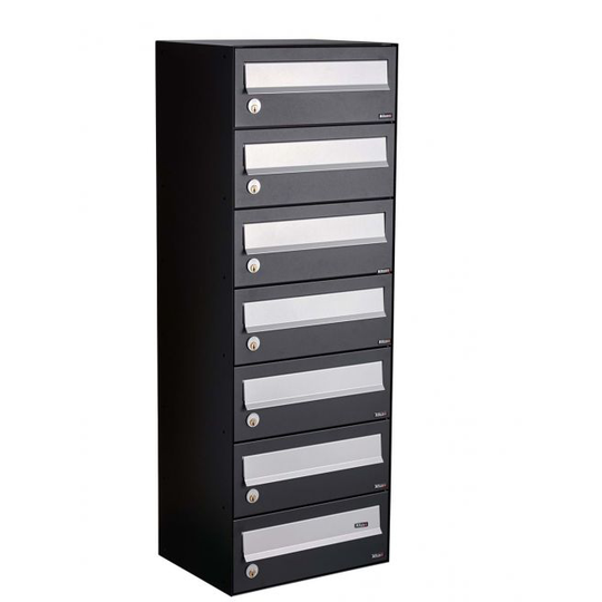 Allux LC4 - uden lås 7 modul Sort m. grå klap Systempostkasse - F47760-7S
