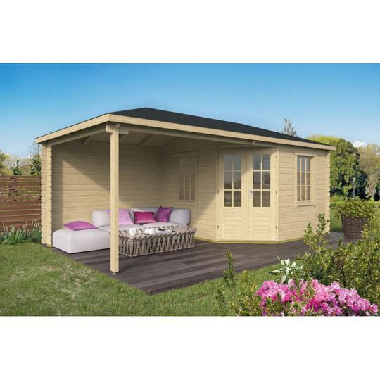 Indianapolis med baldakin Bjælkehytte 28 mm - 400724N - 17,25 m²