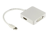 DELTACO DP-MULTI1 - Videoadapter - Mini DisplayPort han til DVI-I, HDMI, DisplayPort hun - 20 cm - hvid