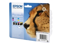 Epson T0715 Multipack - 4 pakker - 23.9 ml - sort, gul, cyan, magenta - original - blister med RF/akustisk alarm - blækpatron - for Stylus DX9400, SX