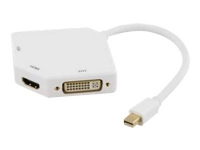 DELTACO DP-MULTI2 - Videoadapter - Mini DisplayPort han til HD-15 (VGA), DVI-I, HDMI hun - 25 cm - hvid
