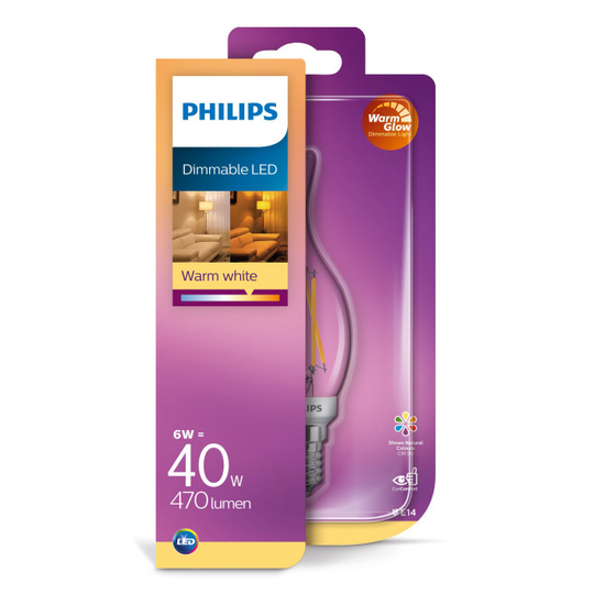 Philips LEDClassicFilament 40W kerte med bøjet top E14 varm hvid klar dæmpbar 1 stk - 8718699645984