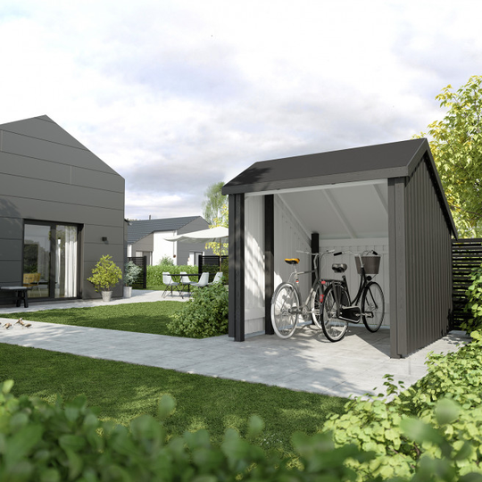 Plus Cykelskur 5,7 m² - 1 modul åben - inkl. tagpap/alulister - 167565-1