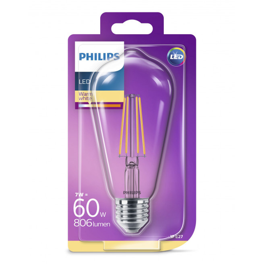 Philips LEDClassic Filament 60W ST64 E27 varm hvid klar ikke dæmpbar 1 stk - 8718696742433