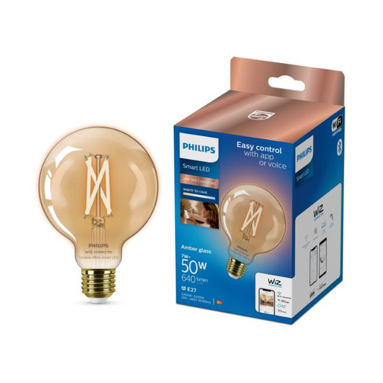 Philips Smart LED Tunable white - Filament globe G95 E27, ravfarvet