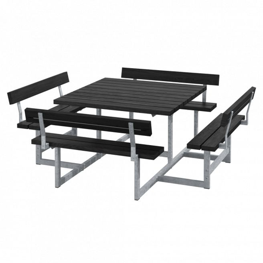 Plus Picnic Bord/Bænkesæt m/4 ryglæn - 224 cm - RePlast - Sort - 188812-25