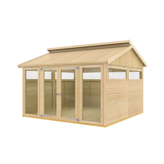Plus Multi Pavillon m/2 vinduer, 6 træelem. m/opl. vinduer og én db dør - inkl. gulvstrøer og gulvbrædder - grundmål: BxL 350x3