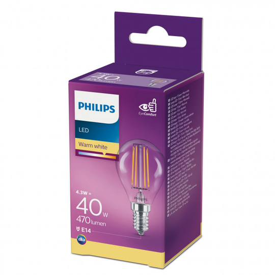 Philips LEDClassic Krone Filament 40W E14 varm hvid klar ikke dæmpbar 1-stk - 8718699665586
