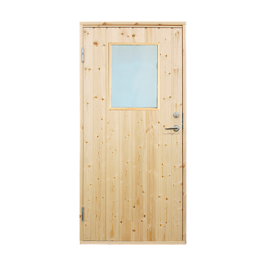 Plus udhusdør, std. m/vindue, panel, inkl. karm V.