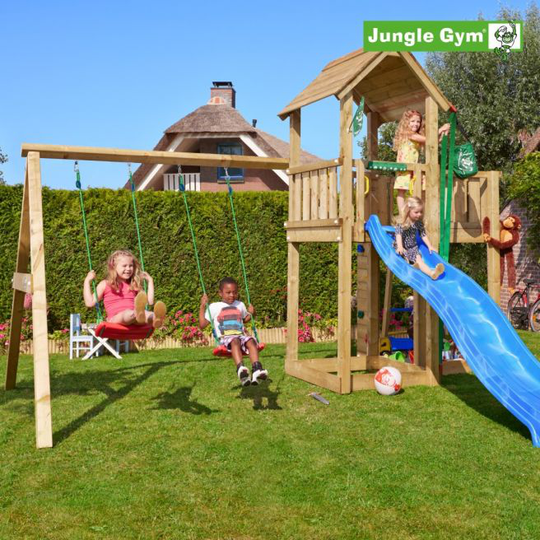 Jungle Gym Mansion legetårn komplet, inkl. 120 kg sand og grøn rutschebane - 804-267SG