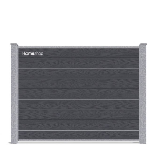 Wimex Shield Komposit hegn - Grey-Wood V-profil Startsæt H 140 cm B 197 cm