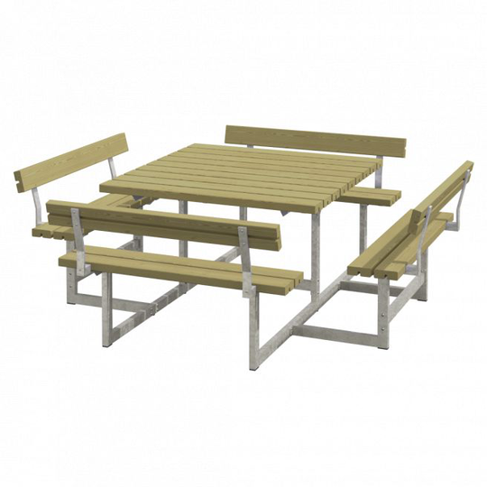 Plus Picnic Bord/Bænkesæt m/4 ryglæn - 224 cm - Trykimprægneret - 188812-1