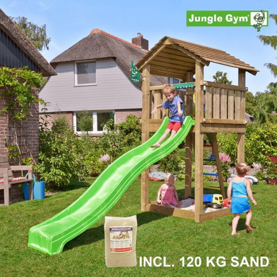 Jungle Gym Cottage legetårn komplet inkl. swing module xtra og rutschebane - 804-270SX