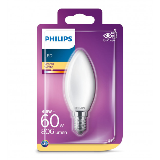 Philips LED Glas kerte 60W E14 varm hvid mat ikke dæmpbar 1 stk - 8718699648824