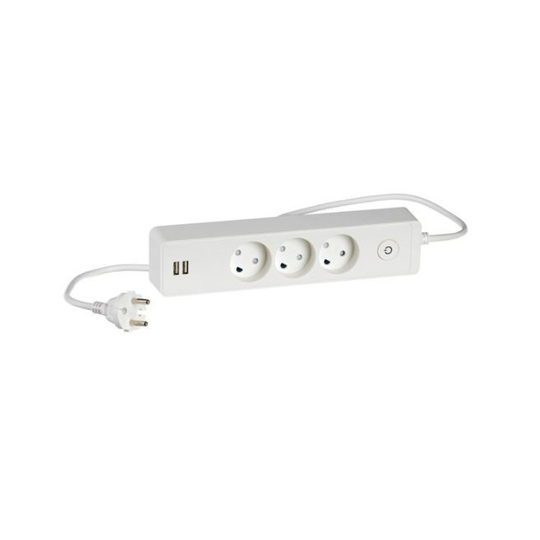 LK Designstikdåse 3 Vejs M/ Afbryder & 2 Usb 1,5m Hvid - 210A65151L