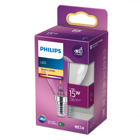Philips LEDClassic Filament 15W krone E14 varm hvid klar ikke dæmpbar 1 stk - 8718699764234