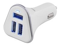 DELTACO USB-CAR102 - Bilstrømsadapter - 26 Watt - 5.2 A - 3 output-stikforbindelser (3 x USB Type A) - hvid, sølv
