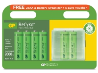 GP ReCyko - 4+2 stk. AA - 2000mAh - Genopladelige batterier - Inkl. batteriboks