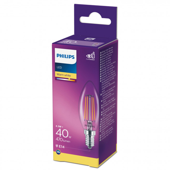Philips LEDClassic Kerte Filament 40W E14 varm hvid klar ikke dæmpbar 1-stk - 8718699665562