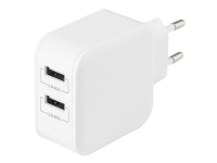 DELTACO - Strømforsyningsadapter - 24 Watt - 4.8 A - 2 output-stikforbindelser (USB) - hvid