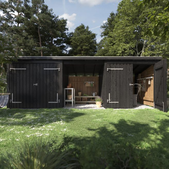 Plus Nordic Multi Havehus 14 m² - 3 moduler m/2 dobbeltdøre og åben front - 168592-1