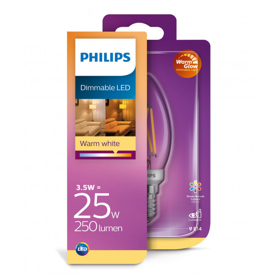 Philips LEDClassic Filament 25W kerte E14 varm hvid klar dæmpbar 1 stk - 8718699645908