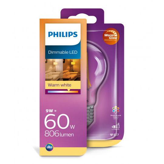 Philips LEDClassic Filament 60W standard E27 varm hvid klar dæmpbar 1 stk - 8718699645748