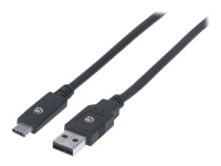 Manhattan USB-C to USB-A Cable, 2m, Male to Male, 5 Gbps (USB 3.2 Gen1 aka USB 3.0), 3A (fast charging), SuperSpeed USB, Black, Lifetime Warranty, Po
