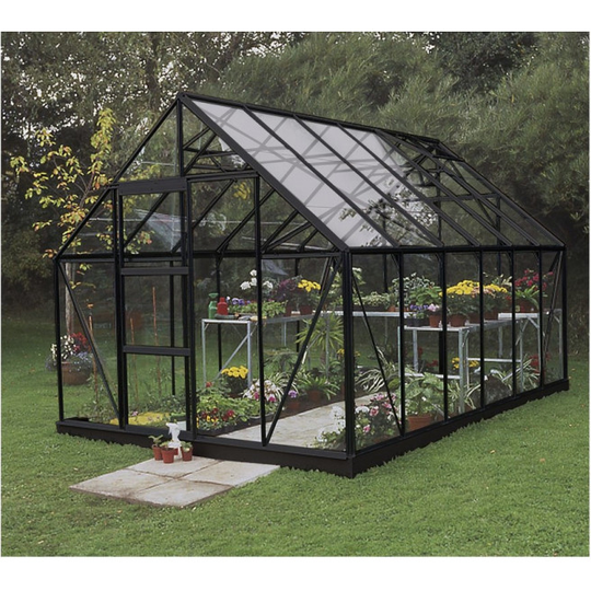 Halls Universal 128 Drivhus 9,9 m² sort m/3 mm delt glas Inkl Fundament
