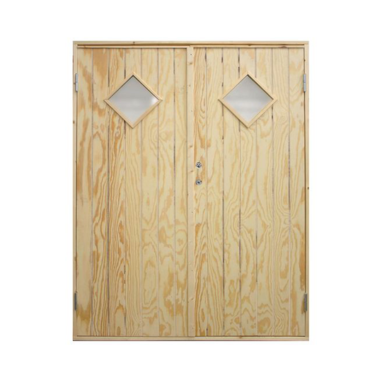 Plus Plus udhusdør, dobbelt, plywood, m/glas inkl. karm - B 1512 cm x H 1978mm - Trykimprægneret