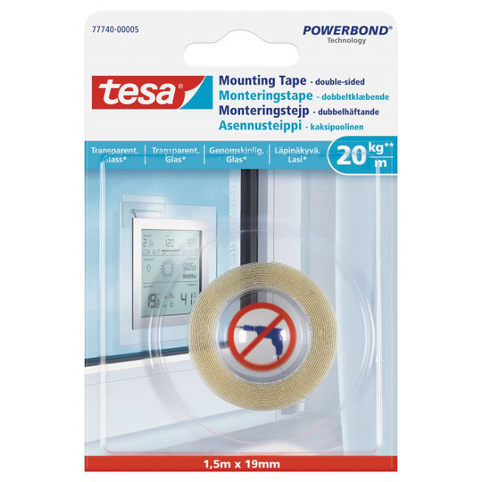 Tesa Monteringstape til transparente overflader og glas (20 kg/m), rulle