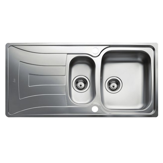 Juvel Køkkenvask Uni150d M/hanehul M/strainer Poleret 340x400x160 / 170x320x130 Mm